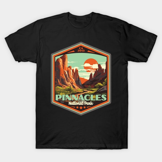 Pinnacles National Park Vintage WPA Style Outdoor Badge T-Shirt by GIANTSTEPDESIGN